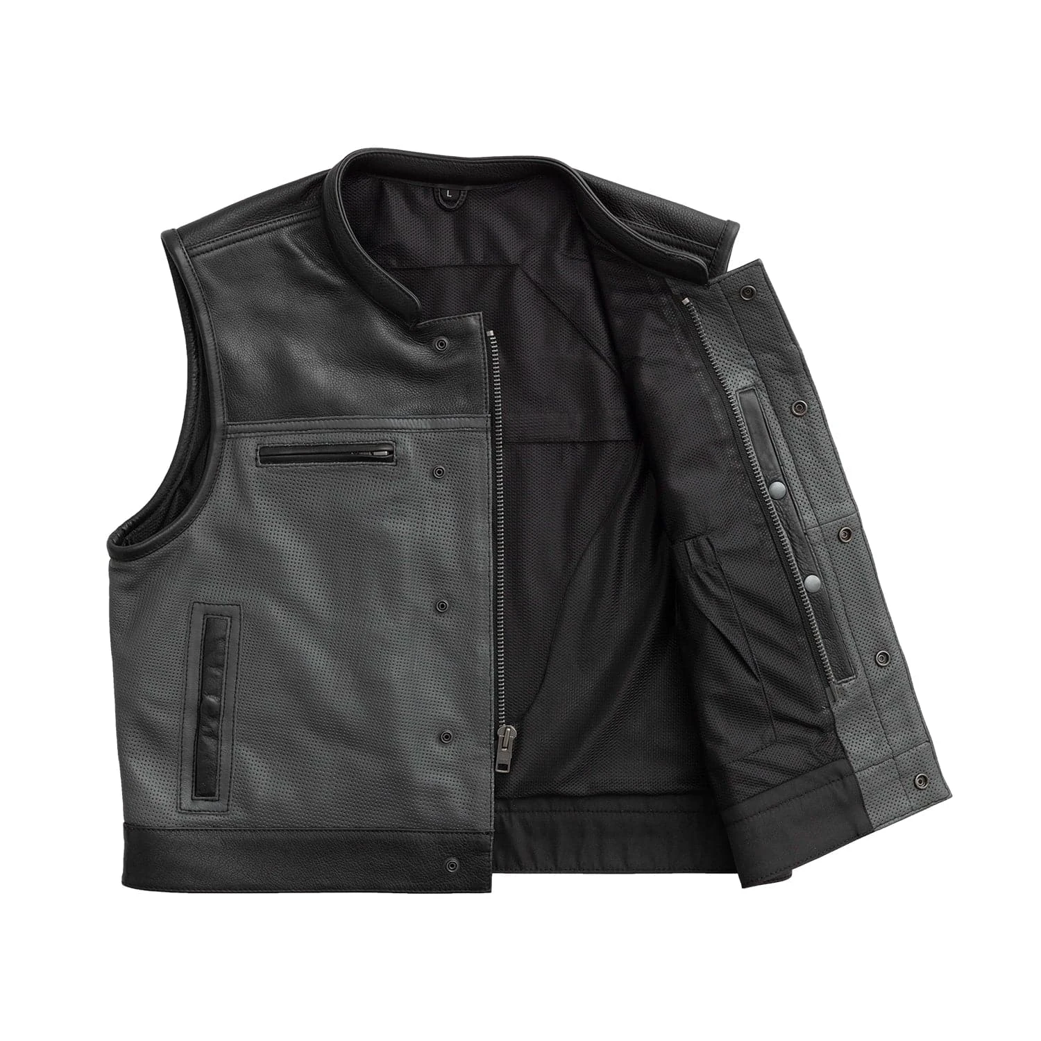 Two Tone Lowrider Perforated Men's Leather Vest - Image 3