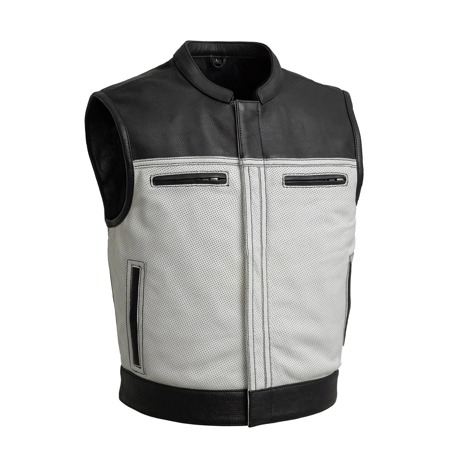 Two Tone Lowrider Perforated Men's Leather Vest - Image 5