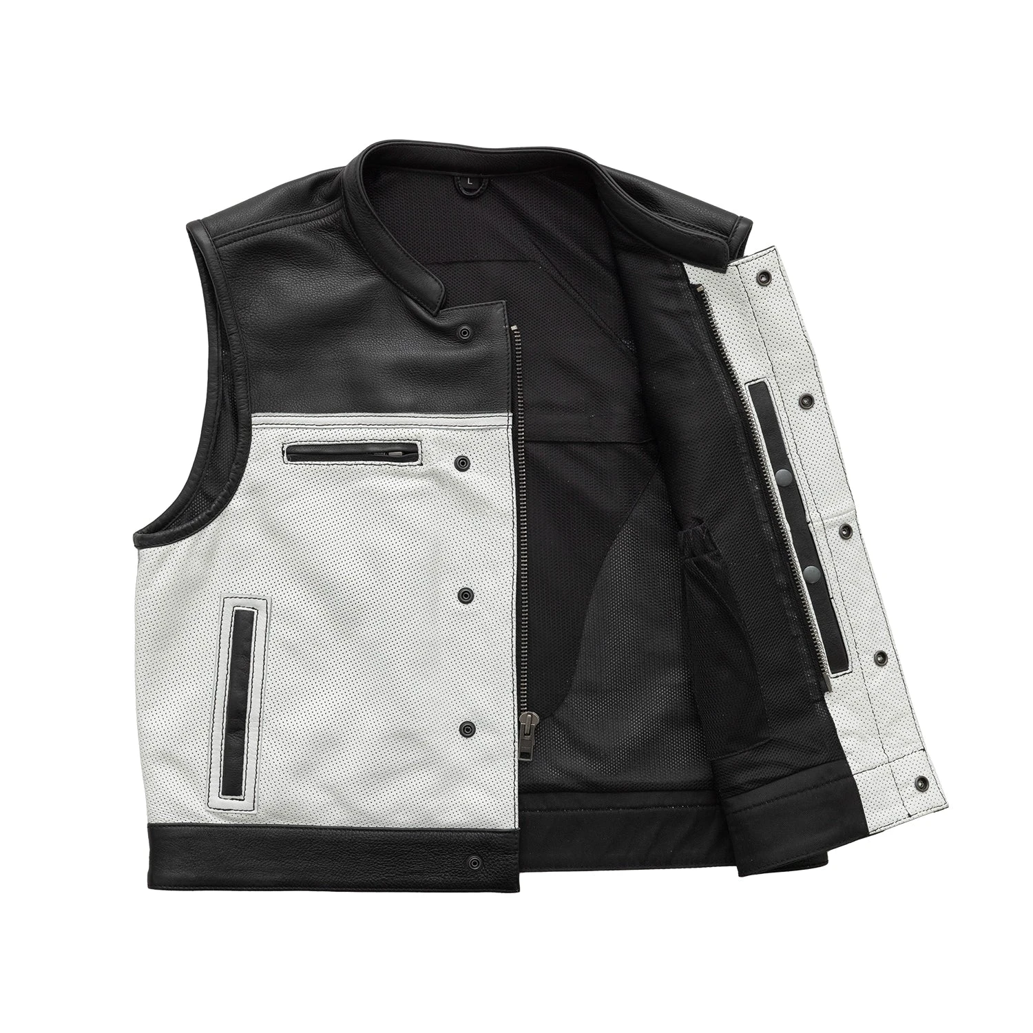 Two Tone Lowrider Perforated Men's Leather Vest - Image 7