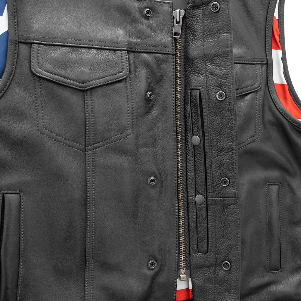 Born Free Men's Motorcycle Leather Vest - Black Stitch - Image 4