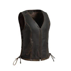 Cindy -Women's Motorcycle Leather Vest Brown Beige
