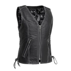 Cindy -Women's Motorcycle Leather Vest Black