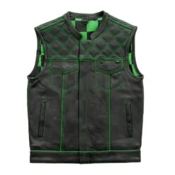 Finish Line - Green Checker - Men's Motorcycle Leather Vest