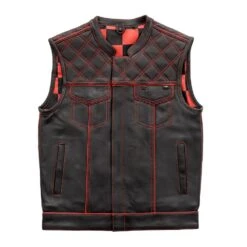 Finish Line - Red Checker - Men's Motorcycle Leather Vest