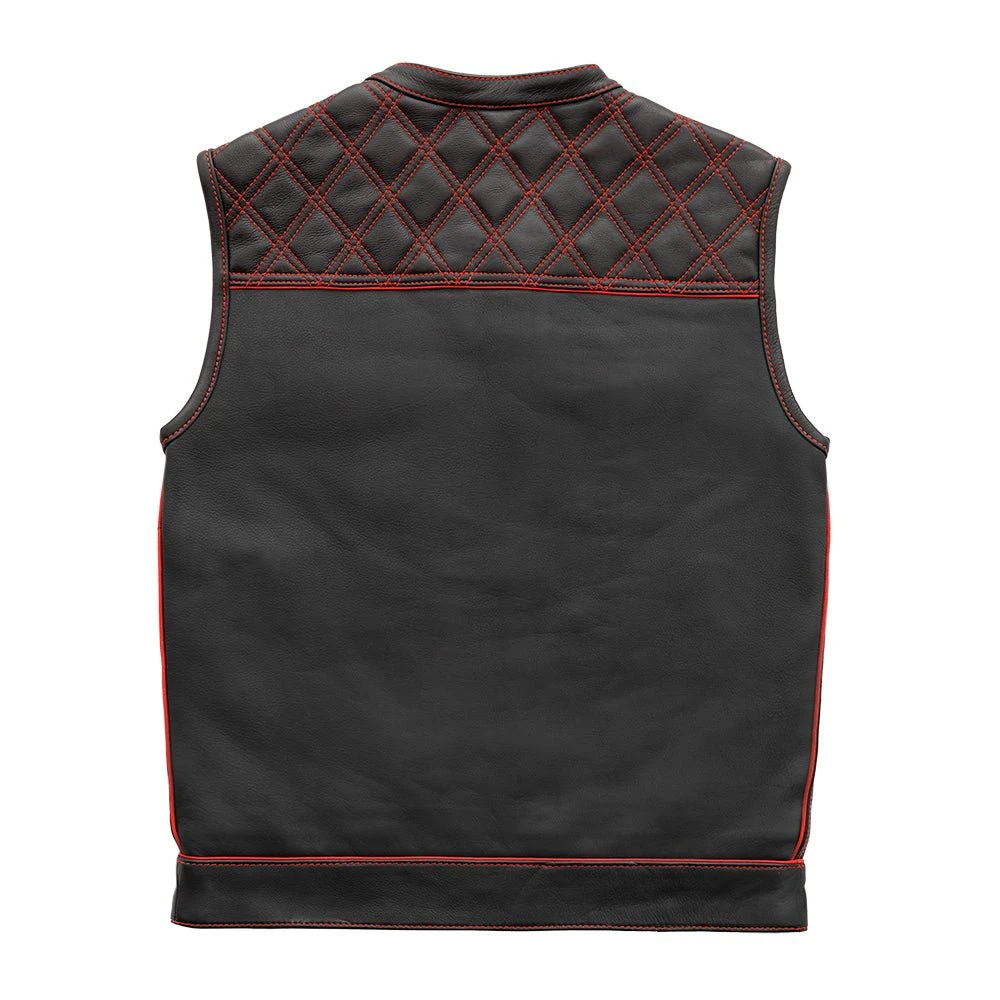 Finish Line - Red Checker - Men's Motorcycle Leather Vest - Image 2