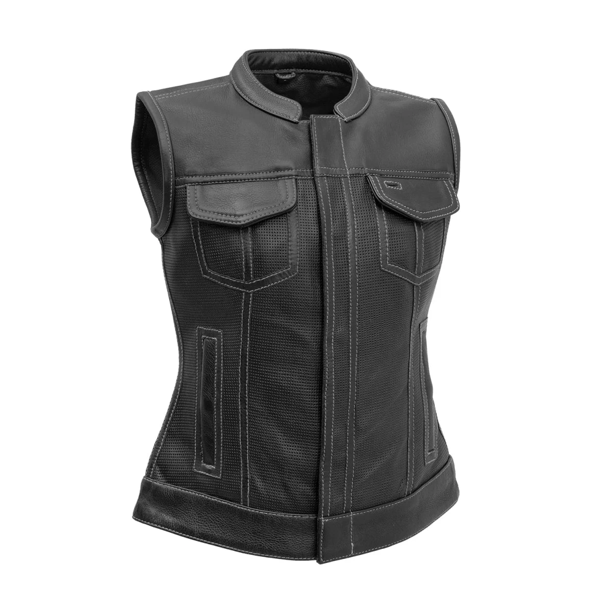 Jessica Perforated Women's Motorcycle Leather Vest - Image 9