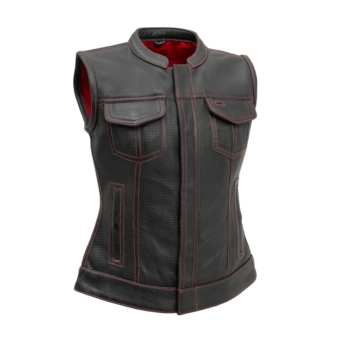 Jessica Perforated Women's Motorcycle Leather Vest - Image 5