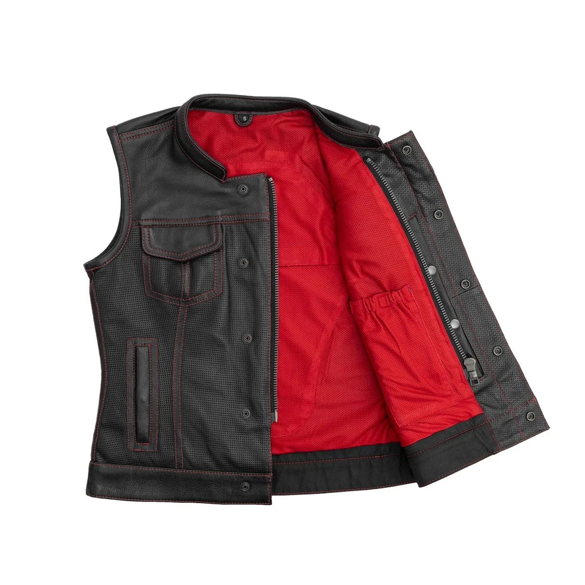 Jessica Perforated Women's Motorcycle Leather Vest - Image 7