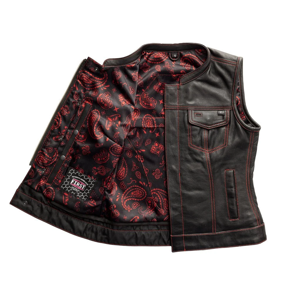 Jessica Women's Motorcycle Leather Vest - Black/Red - Limited Edition - Image 5