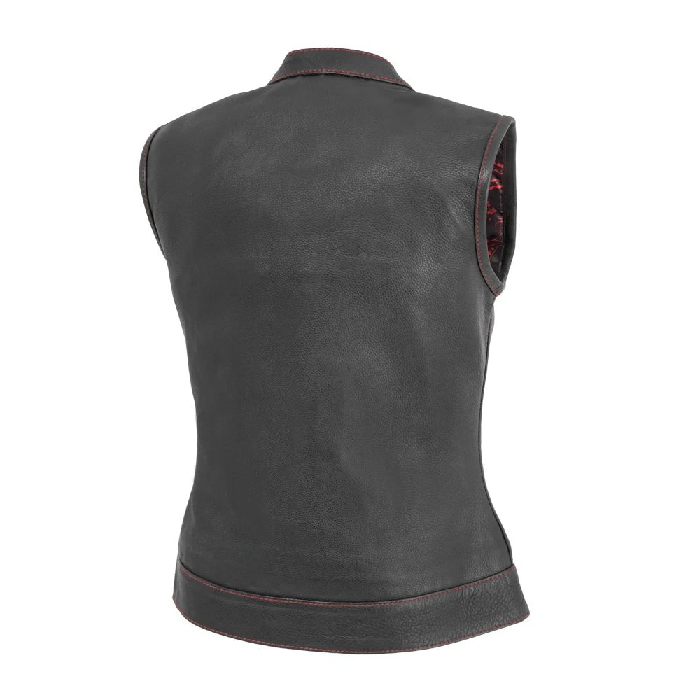 Jessica Women's Motorcycle Leather Vest - Black/Red - Limited Edition - Image 2