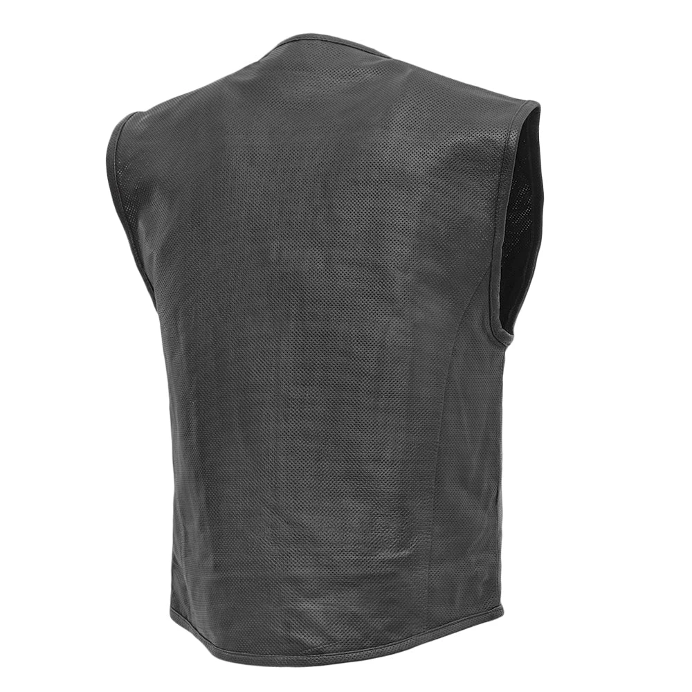Raceway - Men's Motorcycle Perforated Leather Vest - Image 2