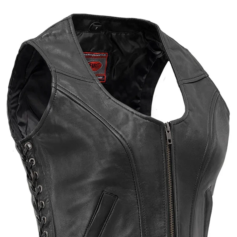 Raven Women's Motorcycle Leather Vest - Image 4