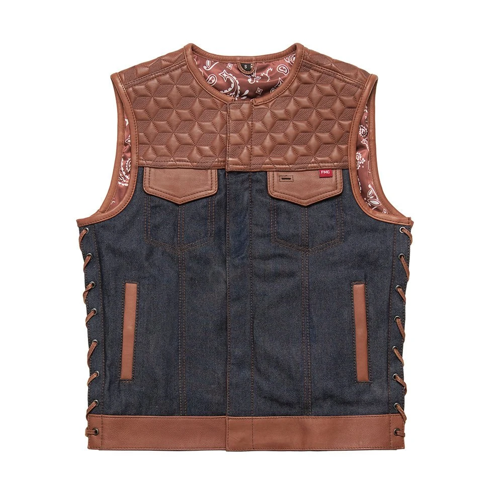 Red Label- Men's Club Style Leather/Denim Motorcycle Vest - Limited Edition