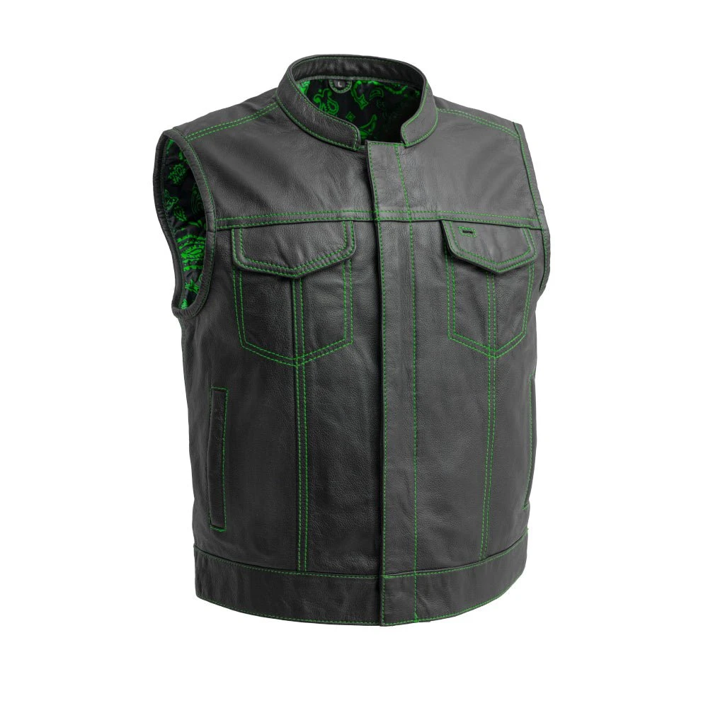 The Club Cut Men's Motorcycle Leather Vest, Multiple Color Options - Image 11